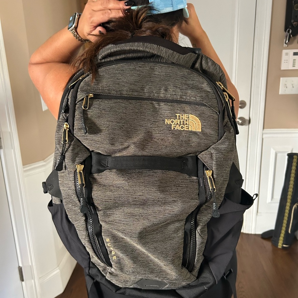 The North Face Men's Gray and Gold Backpack